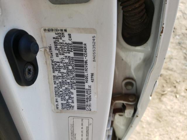 4T1BF32K73U053486 - 2003 TOYOTA CAMRY LE WHITE photo 12