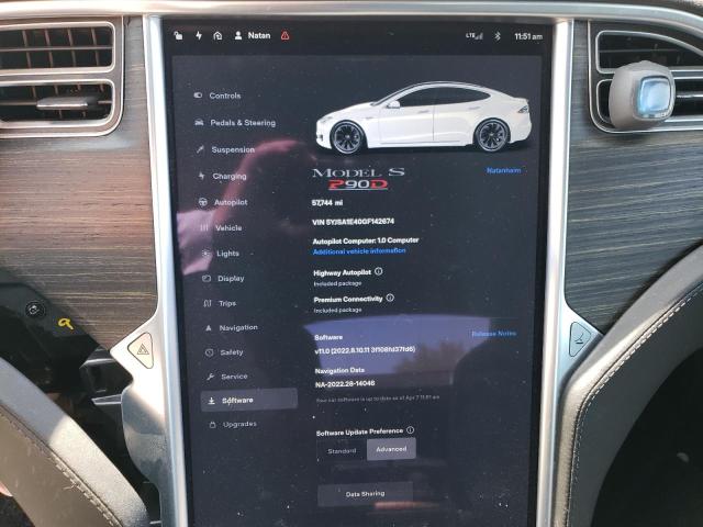 5YJSA1E40GF142674 - 2016 TESLA MODEL S Սպիտակ լուսանկար 9