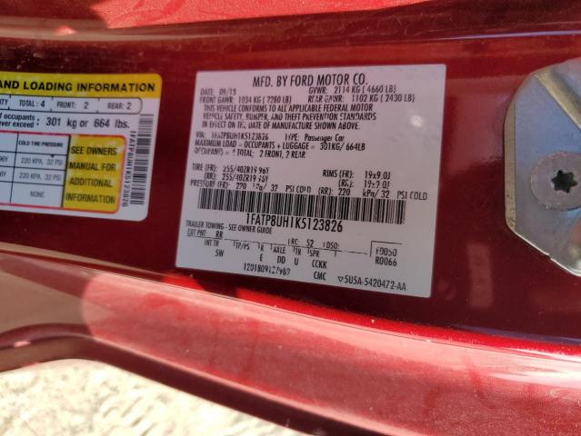 1FATP8UH1K5123826 - 2019 FORD MUSTANG RED photo 12