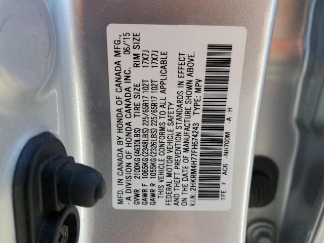 2HKRM4H77FH674243 - 2015 HONDA CR-V EXL SILVER photo 12