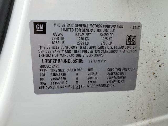LRBFZPR49ND058105 - 2022 BUICK ENVISION ESSENCE Սպիտակ լուսանկար 12