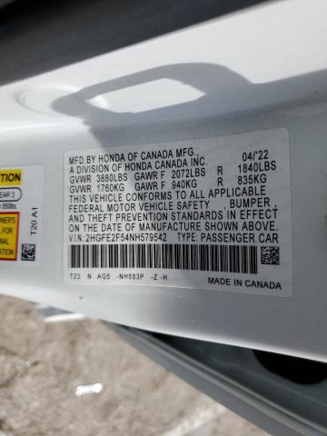 2HGFE2F54NH579542 - 2022 HONDA CIVIC SPORT 白色 照片 12