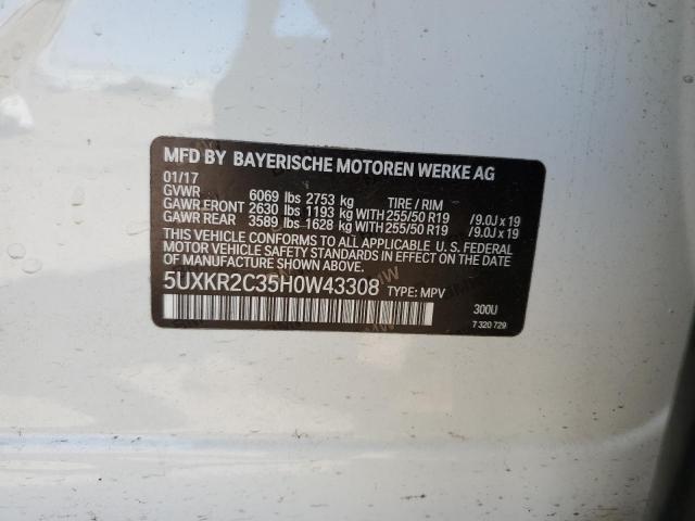 5UXKR2C35H0W43308 - 2017 BMW X5 SDRIVE35I WHITE photo 14