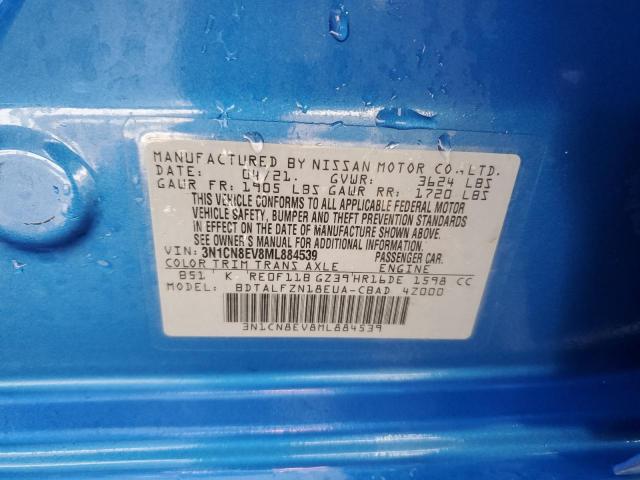 3N1CN8EV8ML884539 - 2021 NISSAN VERSA SV BLUE photo 12