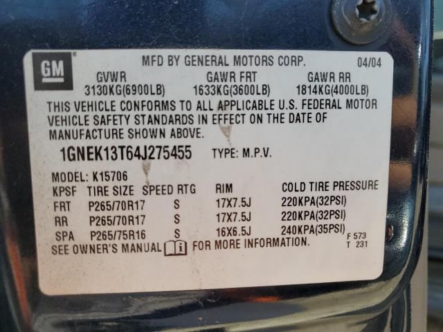 1GNEK13T64J275455 - 2004 CHEVROLET TAHOE LS K1500 BLUE photo 13