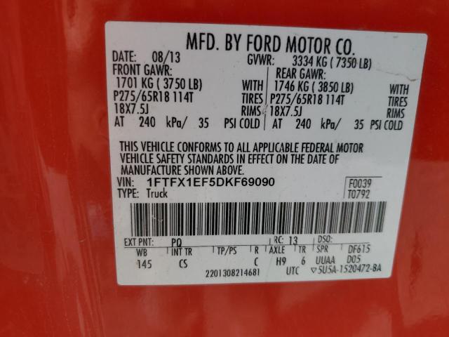 1FTFX1EF5DKF69090 - 2013 FORD F150 SUPER CAB RED photo 12
