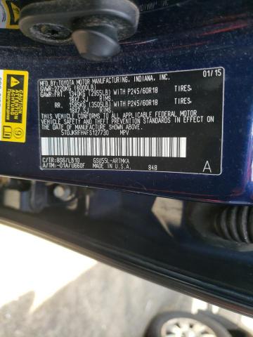 5TDJKRFH4FS127730 - 2015 TOYOTA HIGHLANDER XLE BLUE photo 12