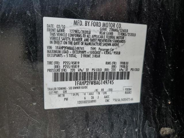 1FAHP2FW8AG149745 - 2010 FORD TAURUS LIMITED BLACK photo 12