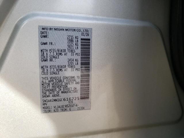 5N1AR2MN1GC616225 - 2016 NISSAN PATHFINDER S SILVER photo 12