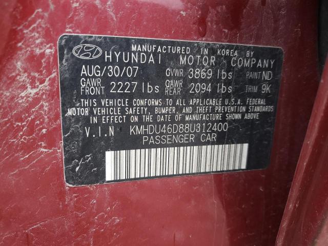 KMHDU46D88U312400 - 2008 HYUNDAI ELANTRA GLS RED photo 13