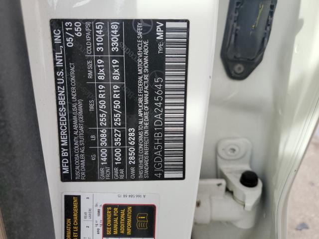 4JGDA5HB1DA245645 - 2013 MERCEDES-BENZ ML 350 4MATIC WHITE photo 14