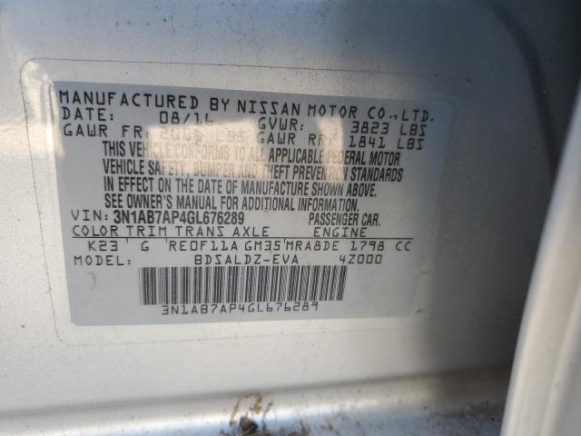 3N1AB7AP4GL676289 - 2016 NISSAN SENTRA S SILVER photo 12