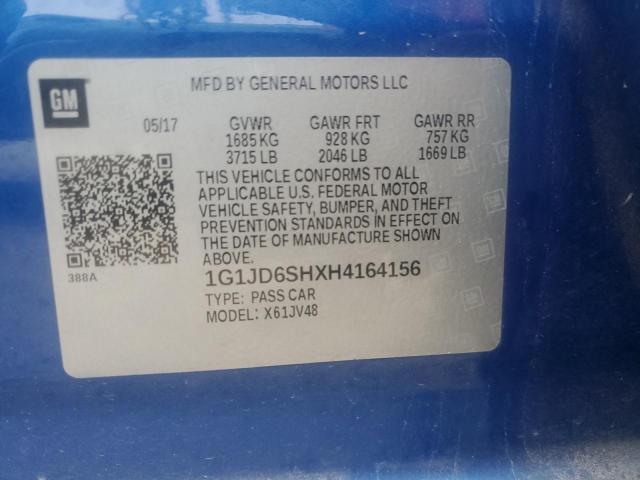 1G1JD6SHXH4164156 - 2017 CHEVROLET SONIC LT BLUE photo 13