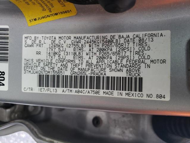 3TMJU4GN7DM155651 - 2013 TOYOTA TACOMA DOUBLE CAB PRERUNNER SILVER photo 12