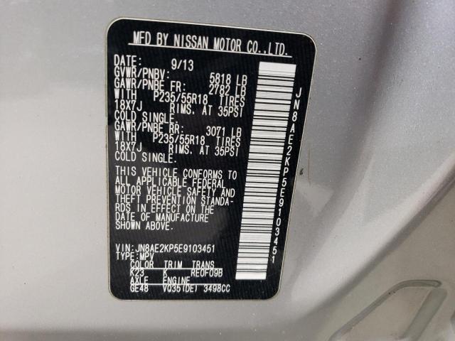 JN8AE2KP5E9103451 - 2014 NISSAN QUEST S SILVER photo 13