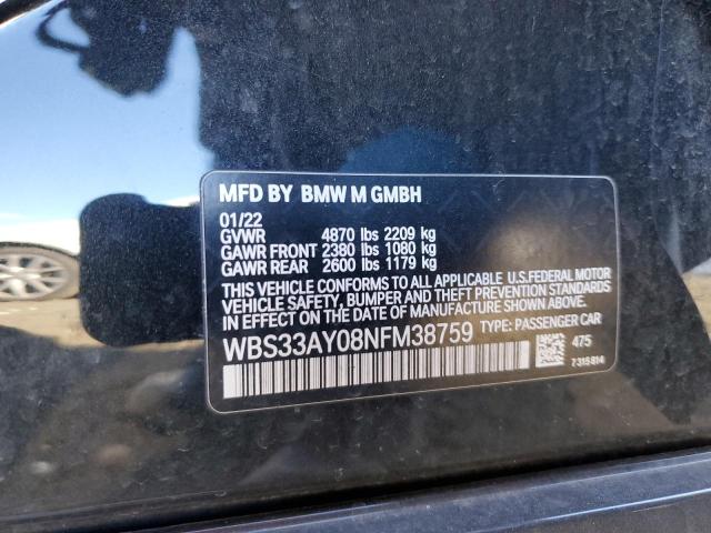 WBS33AY08NFM38759 - 2022 BMW M3 COMPETITION შავი ფოტო 12