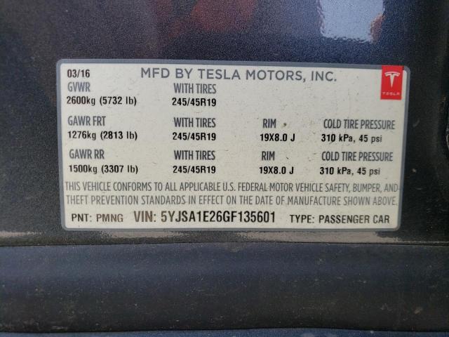 5YJSA1E26GF135601 - 2016 TESLA MODEL S 灰色 照片 12