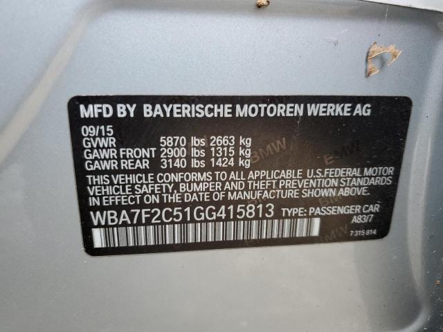 WBA7F2C51GG415813 - 2016 BMW 750 XI SILVER photo 12