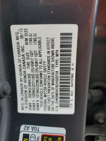 2HKRM3H76EH500754 - 2014 HONDA CR-V EXL GRAY photo 12