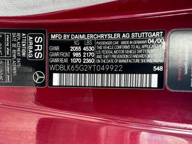 WDBLK65G2YT049922 - 2000 MERCEDES-BENZ CLK 320 RED photo 10