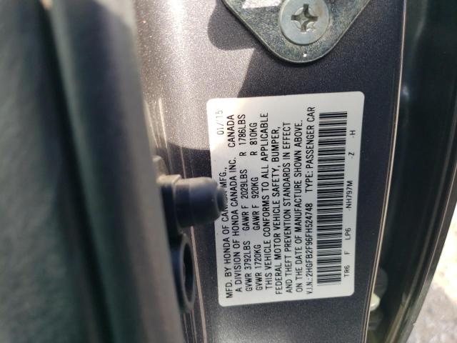 2HGFB2F96FH524748 - 2015 HONDA CIVIC EXL CHARCOAL photo 12