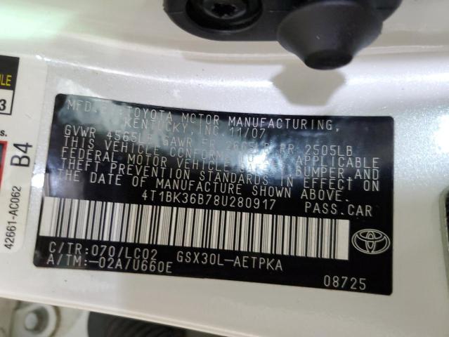 4T1BK36B78U280917 - 2008 TOYOTA AVALON XL WHITE photo 12