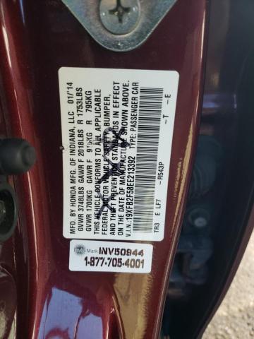 19XFB2F58EE213392 - 2014 HONDA CIVIC LX BURGUNDY photo 12