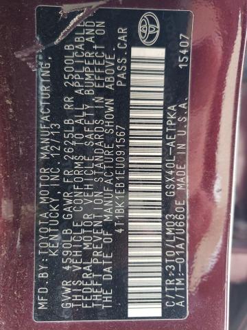 4T1BK1EB1EU091567 - 2014 TOYOTA AVALON BASE 勃艮第红 照片 12