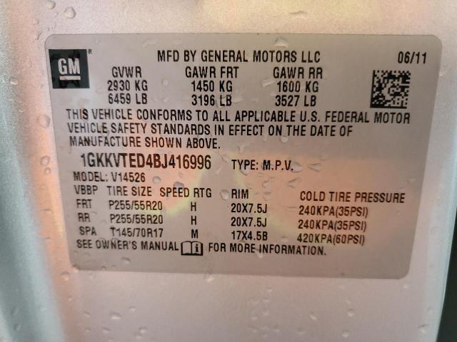 1GKKVTED4BJ416996 - 2011 GMC ACADIA DENALI SILVER photo 13