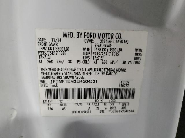 1FTMF1EM3EKG34531 - 2014 FORD F150 WHITE photo 12