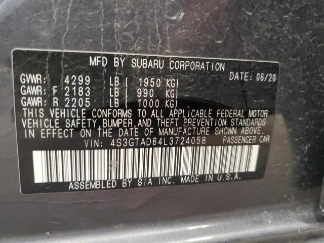 4S3GTAD64L3724058 - 2020 SUBARU IMPREZA PREMIUM GRAY photo 12