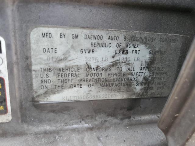 KL1TD66666B632067 - 2006 CHEVROLET AVEO BASE 灰色 照片 12