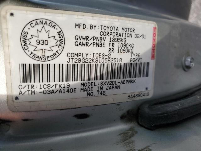 JT2BG22K810582518 - 2001 TOYOTA CAMRY CE SILVER photo 13