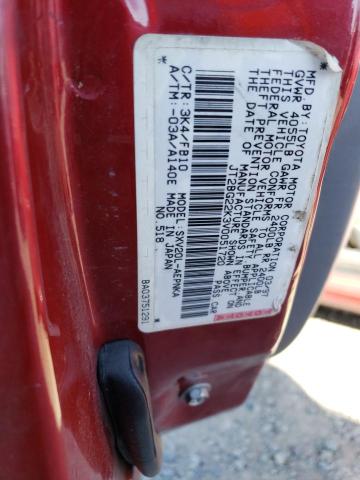 JT2BG22K3V0051720 - 1997 TOYOTA CAMRY LE RED photo 12