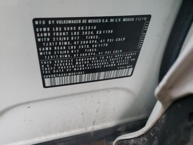 3VV0B7AXXLM061051 - 2020 VOLKSWAGEN TIGUAN S WHITE photo 13
