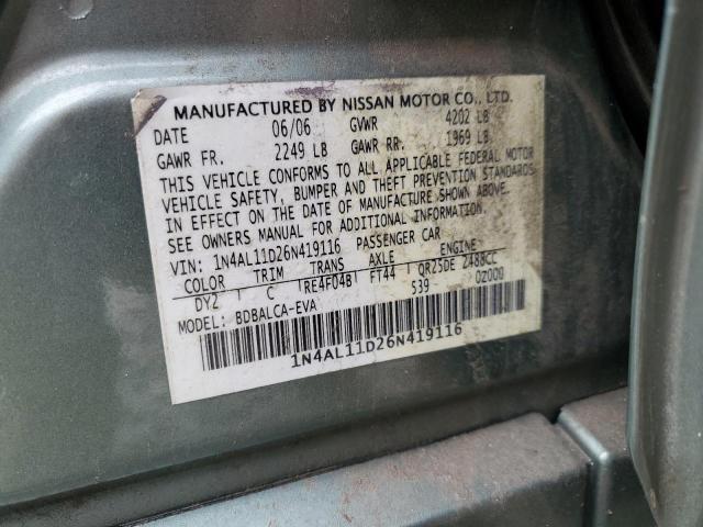 1N4AL11D26N419116 - 2006 NISSAN ALTIMA S TEAL photo 12