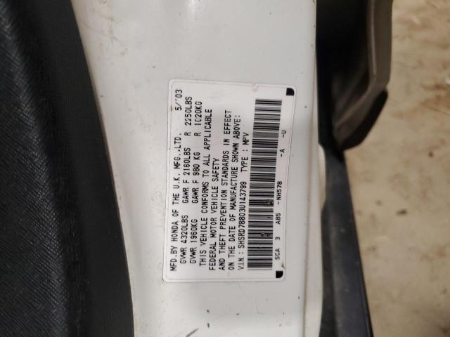 SHSRD78803U143799 - 2003 HONDA CR-V EX WHITE photo 12