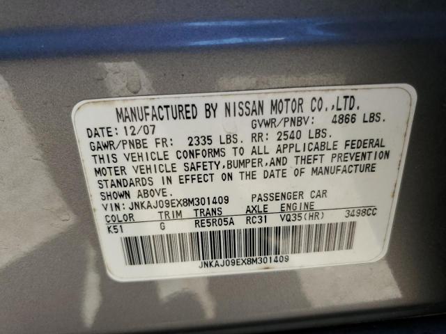 JNKAJ09EX8M301409 - 2008 INFINITI EX35 BASE GRAY photo 13