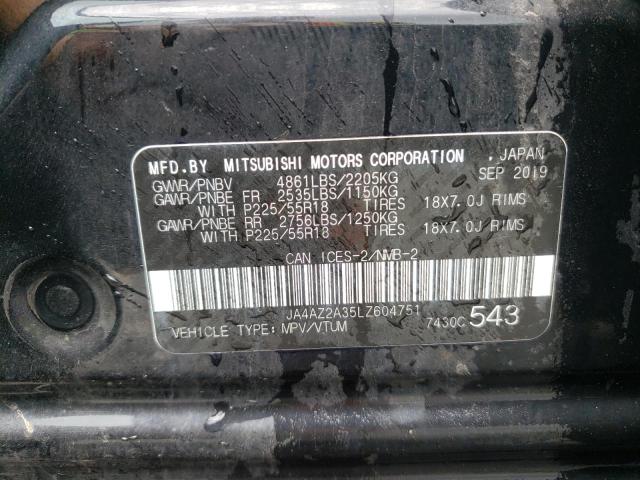 JA4AZ2A35LZ604751 - 2020 MITSUBISHI OUTLANDER ES BLACK photo 10