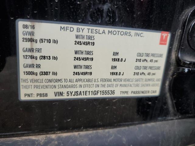 5YJSA1E11GF155536 - 2016 TESLA MODEL S 黑色 照片 12