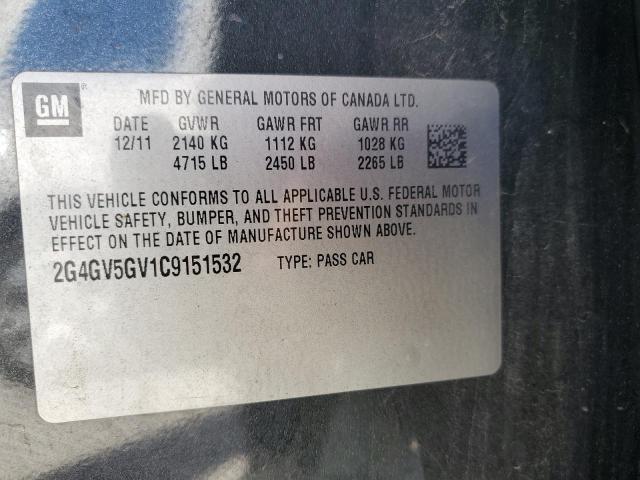 2G4GV5GV1C9151532 - 2012 BUICK REGAL GS BLACK photo 12