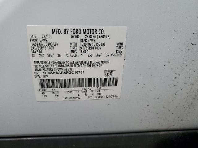 1FM5K8AR4FGC16781 - 2015 FORD EXPLORER POLICE INTERCEPTOR 白色 照片 13