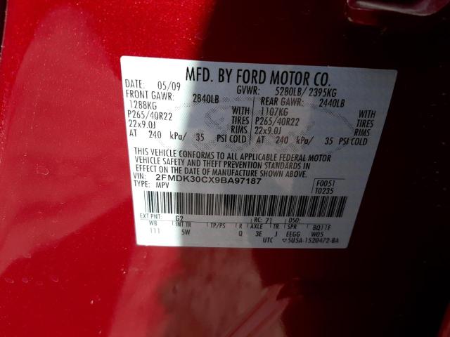 2FMDK30CX9BA97187 - 2009 FORD EDGE SPORT RED photo 13