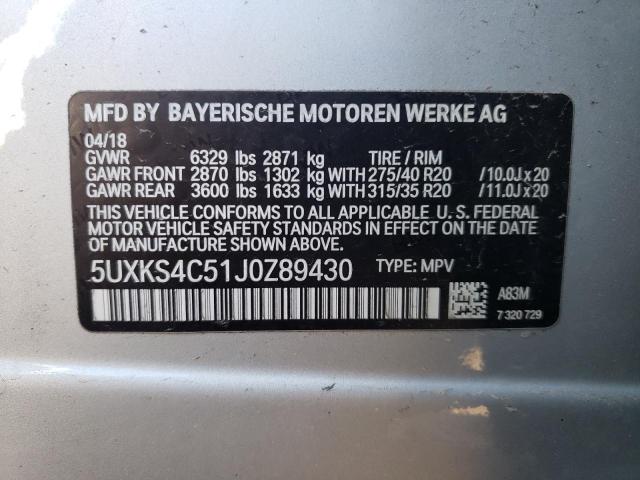 5UXKS4C51J0Z89430 - 2018 BMW X5 XDRIVE35D SILVER photo 12