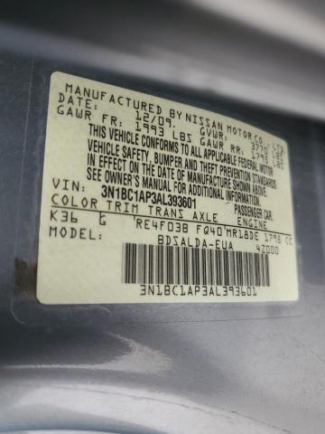 3N1BC1AP3AL393601 - 2010 NISSAN VERSA S GRAY photo 12