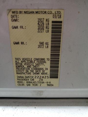 1N4AL3AP2JC222425 - 2018 NISSAN ALTIMA 2.5 WHITE photo 12