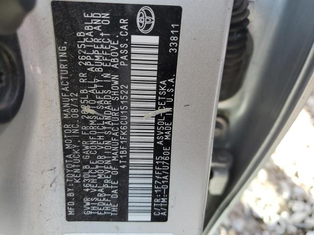 4T1BF1FK6CU151522 - 2012 TOYOTA CAMRY BASE SILVER photo 12