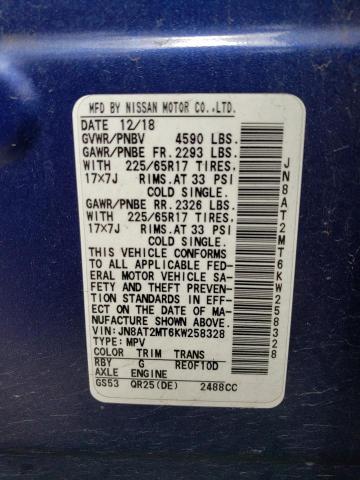 JN8AT2MT6KW258328 - 2019 NISSAN ROGUE S BLUE photo 13