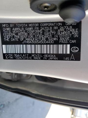 JTHBA30G545004430 - 2004 LEXUS ES 330 SILVER photo 12