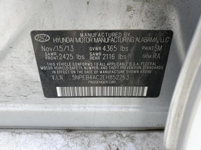 5NPEB4AC2EH852263 - 2014 HYUNDAI SONATA GLS SILVER photo 12